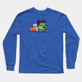 Cute Frankenstein rise from the grave Cartoon Long Sleeve T-Shirt